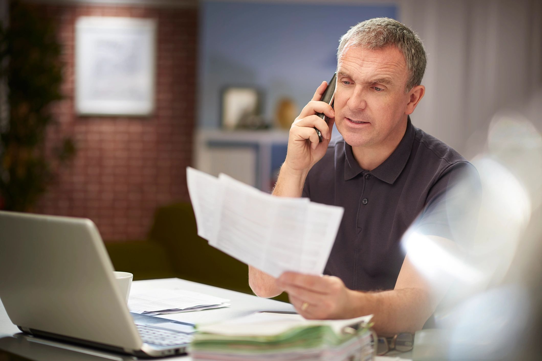 Customer service representative on a phone call